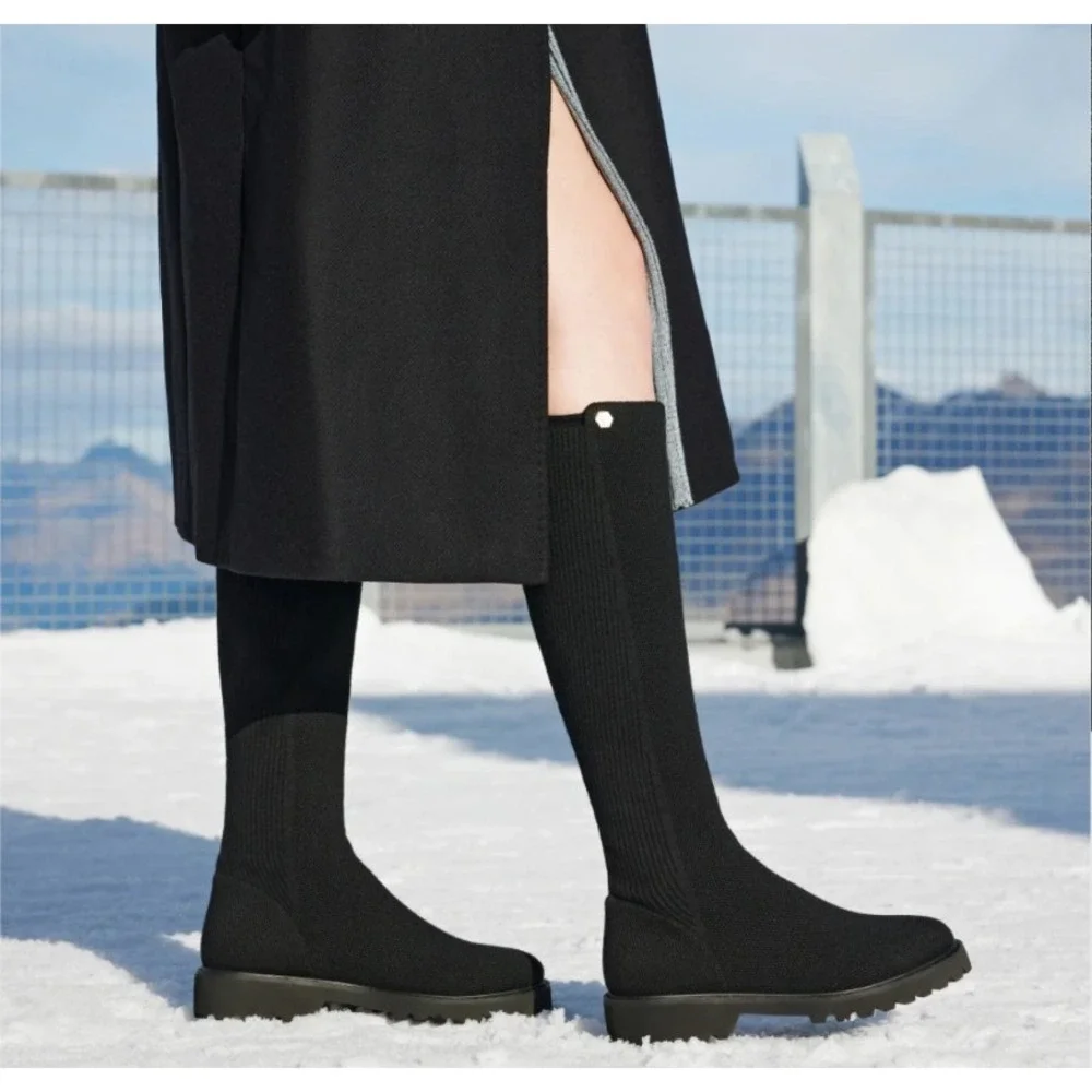Vivaia Filipa Round Toe Stretchy Wool Knee High Boots Black 9